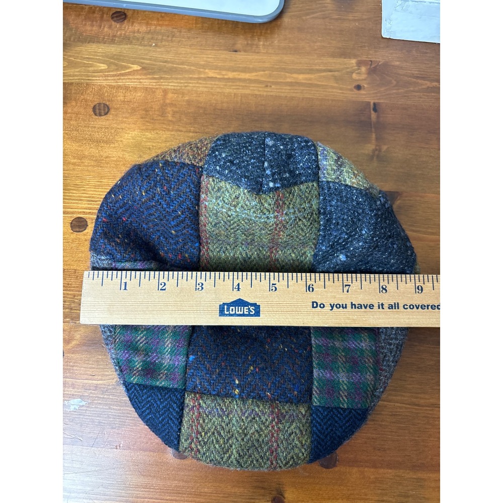 Biddy Murphy Irish Patchwork Flat Cap Wool Tweed Newsboy Hat Green Blue Small 56 - Picture 3 of 3